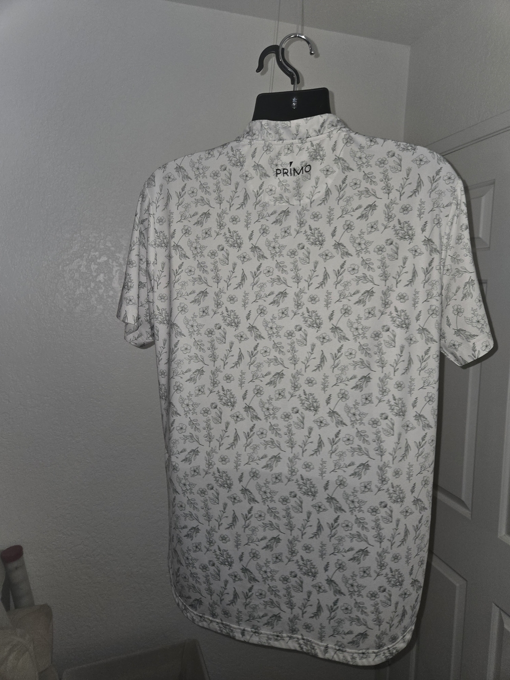 PRIMO Floral Performance Golf Polo – White/Green Botanical Print – Large - Picture 3 of 5